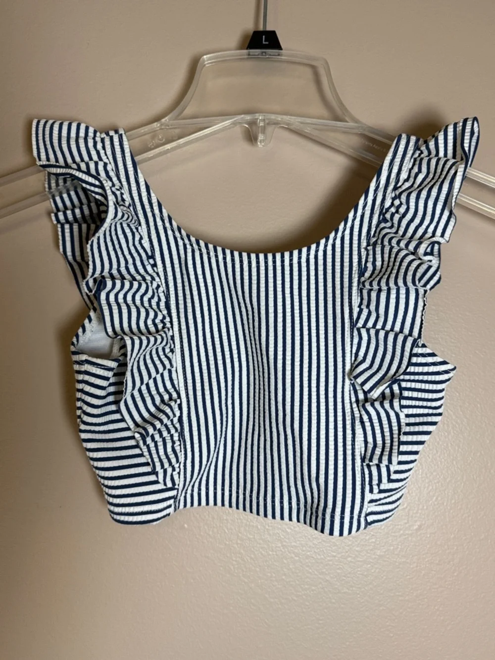 Ruffle Butts Seersucker Navy White Stripe 2 Piece Swimsuit Girls 7